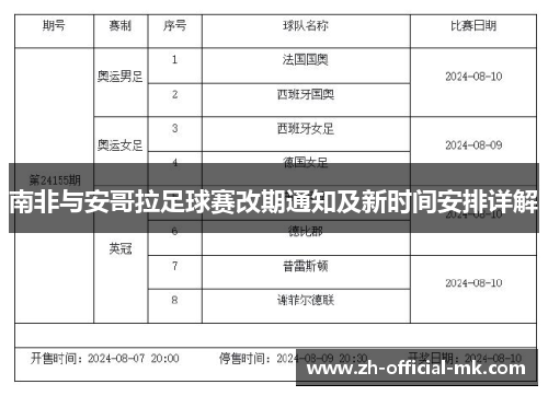 南非与安哥拉足球赛改期通知及新时间安排详解